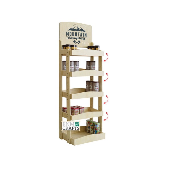 Wooden Retail Stand with combination of horizontal and angled shelving