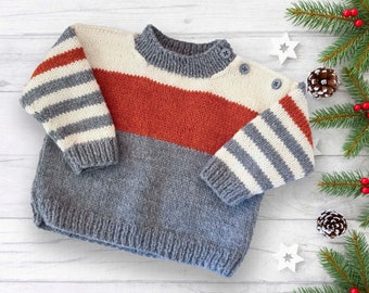 Boys Striped Sweater with button shoulder