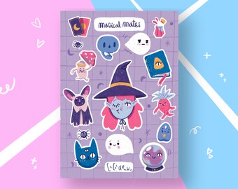 Magical Mates Sticker Sheet | Witchy Bullet Journal Stickers, Magical Planner Stickers, Cute Illustrated Stickers
