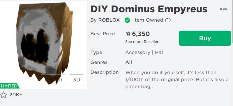 DIY Dominus Empyreus  Roblox Limited Item - Rolimon's