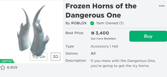 Frozen Horns Of The Dangerous One Roblox Limited Etsy - roblox frozen hair price