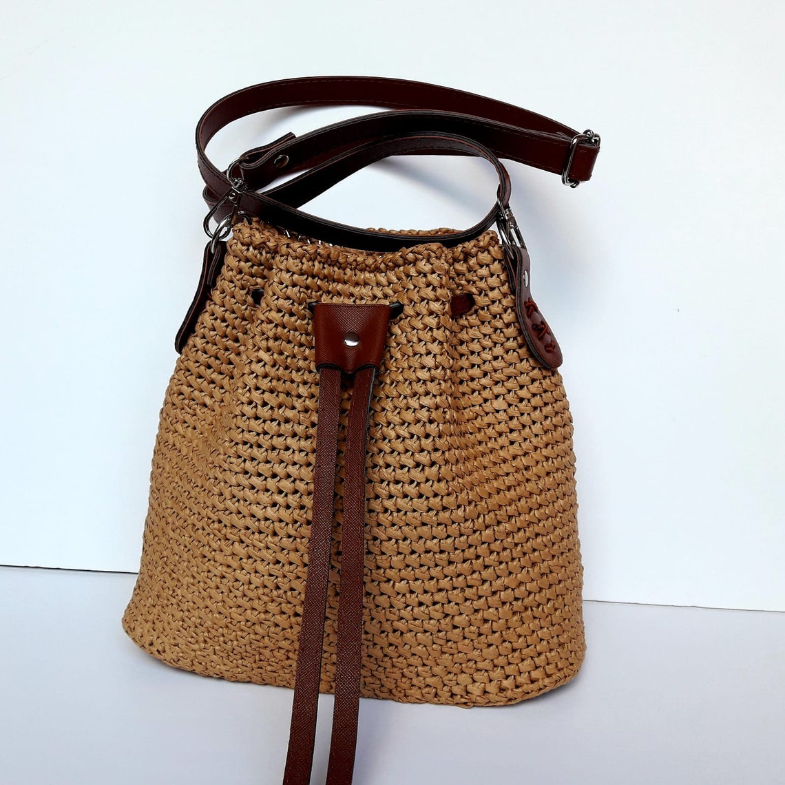 BUCKET BAG BUCKET Purse Leather Handle Women Bags Raffia | Etsy