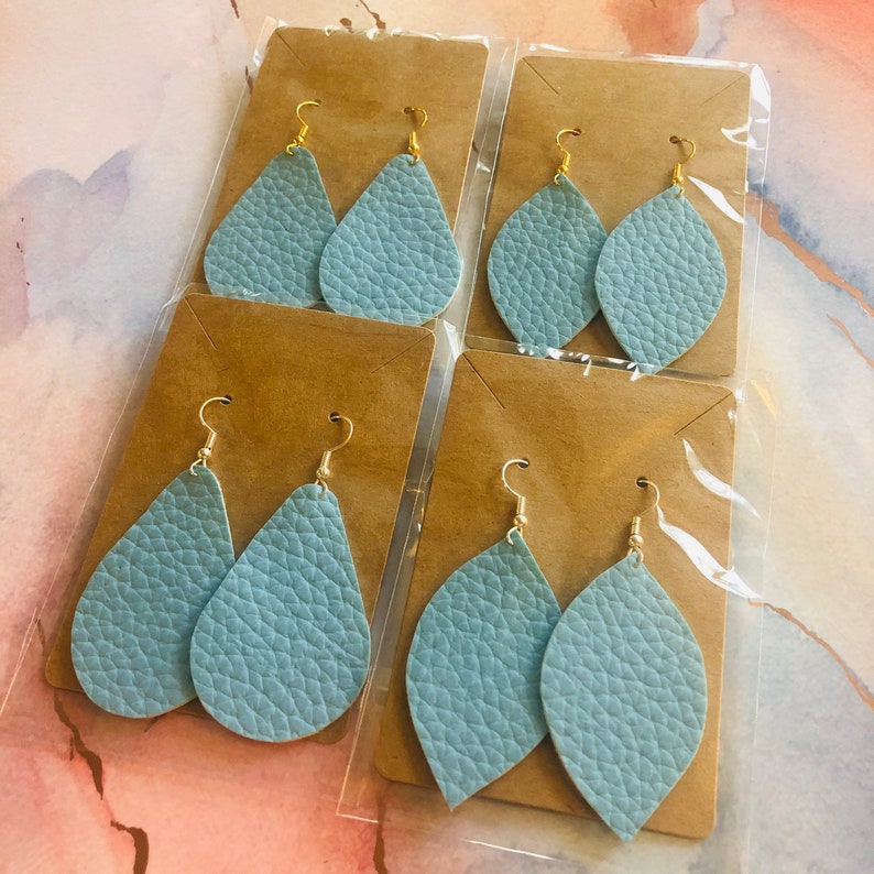 Light blue leather earrings