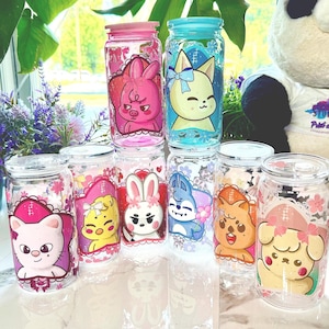Skzoos 16oz ACRYLIC or GLASS Tumbler UV Stickers | Cold | Ice Coffee | Bamboo lid | Kpop Gift | Kpop Cup| Stray Kids|