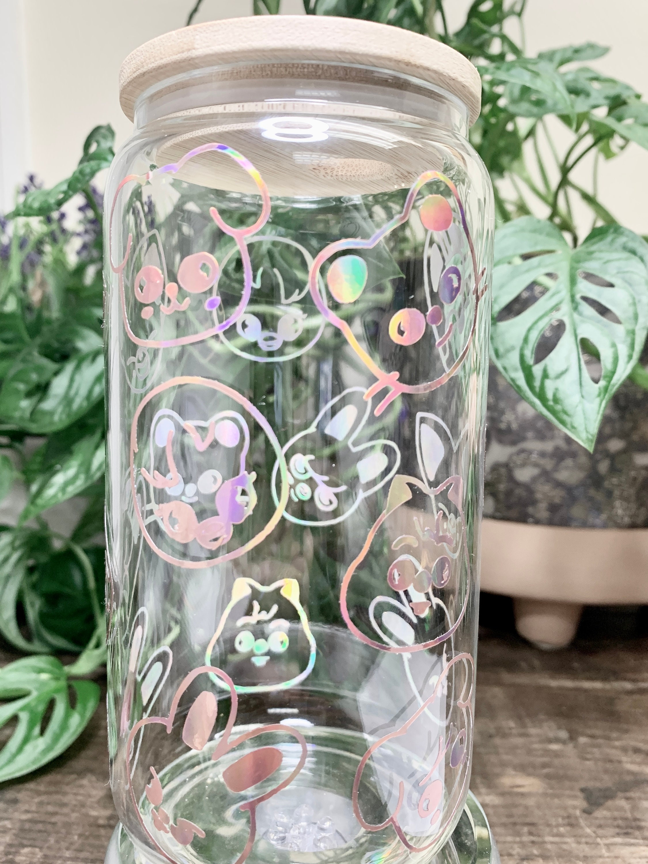 New Skzoos Glass Tumbler Holographic Cold Ice Coffee Bamboo Lid Glass Straw  kpop Gift Kpop Cup Stray Kids 