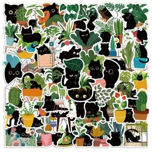 Cute Cat/Kitty with Plants, Sweet Kittens, Stickers - Set of 10 - Random