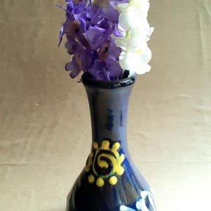 Hand-Painted Cobalt Blue Bud Vase: Earthworks Barbados Pottery