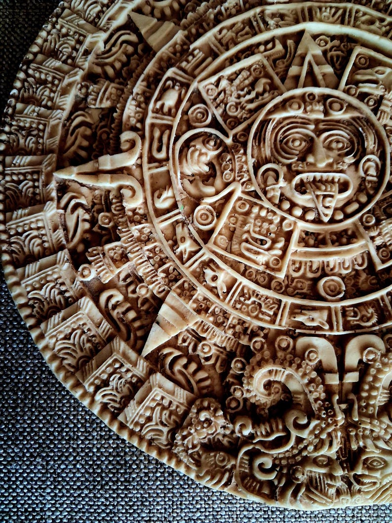 Replica Aztec Sun Stone Calendar, Resin Wall Plaque, Mexico Made (10-5/ ...