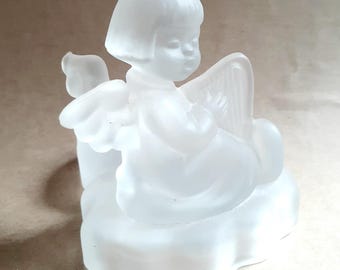 Vintage Avon Angel Candle Holder: Leaded Crystal Frosted Glass, Goebel 1995