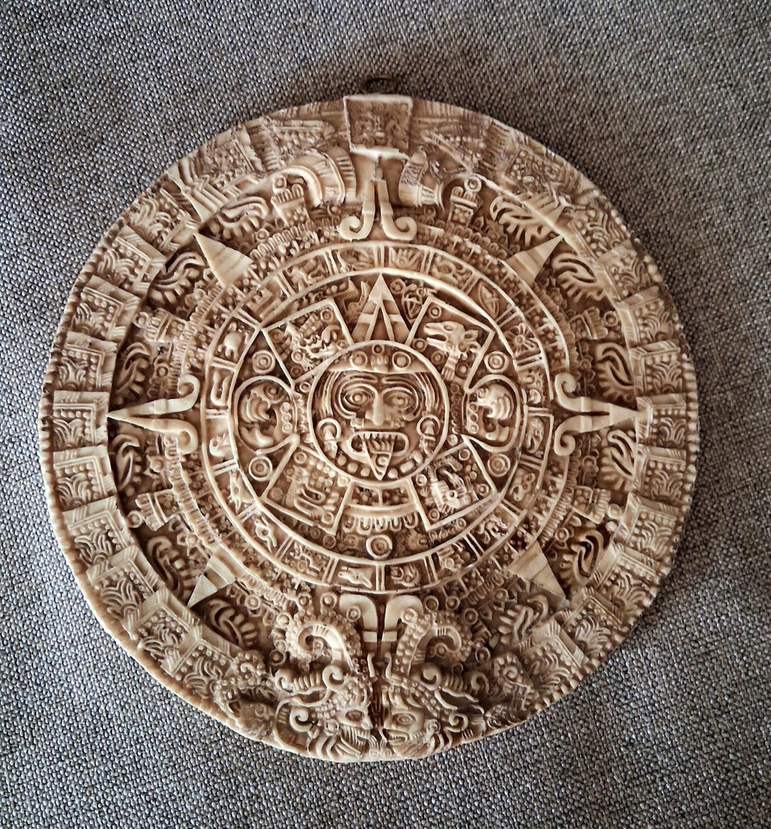 Replica Aztec Sun Stone Calendar, Resin Wall Plaque, Mexico Made (10-5/ ...