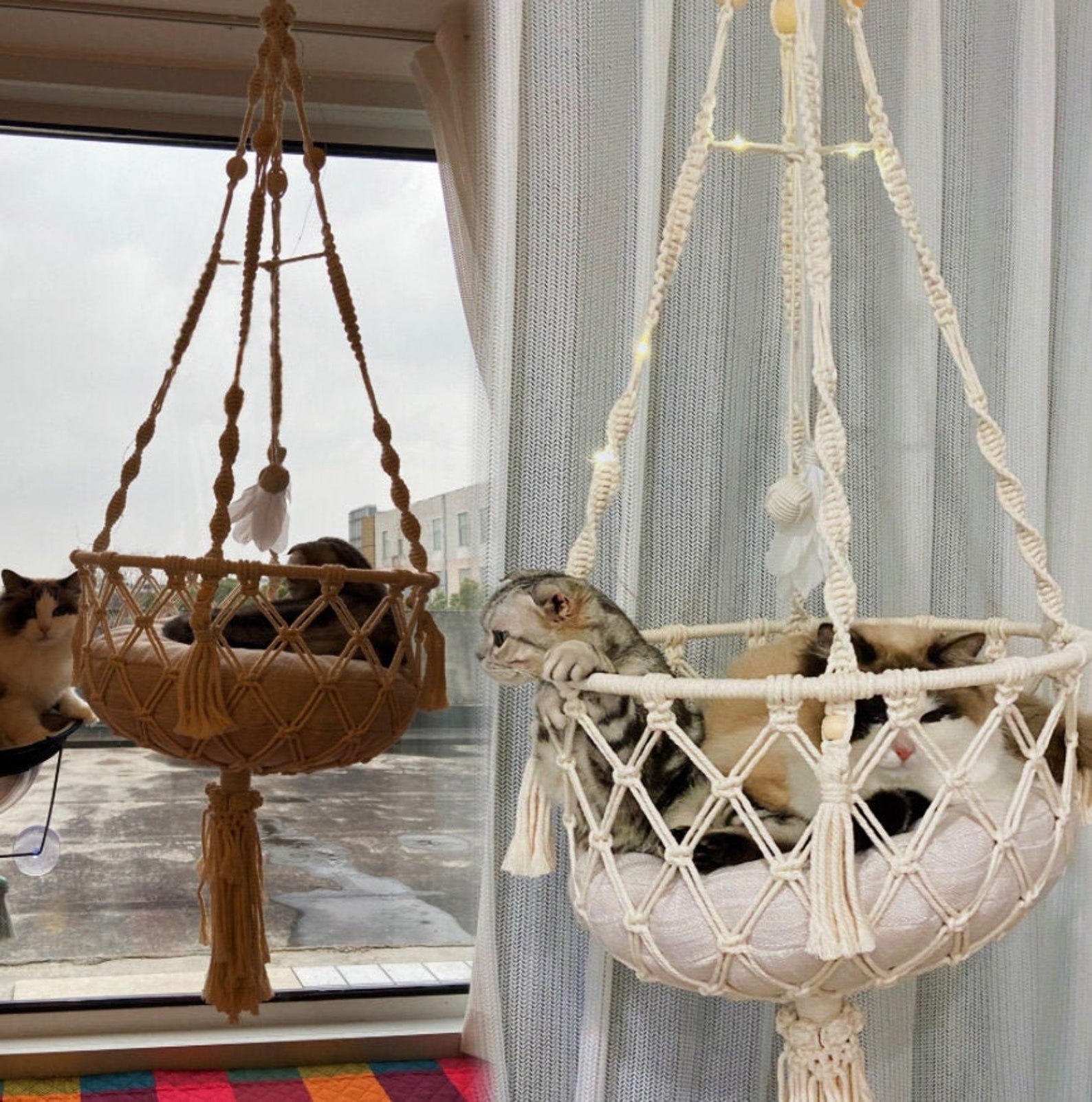 Large Macrame Cat Bed Macrame Swing Cat Hammock Cat Toy Pet Etsy