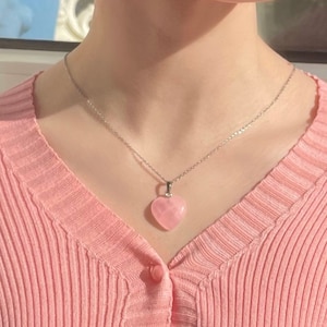 Heart Rose Quartz Crystal Necklace: Silver Plated Stainless Steel Pendant