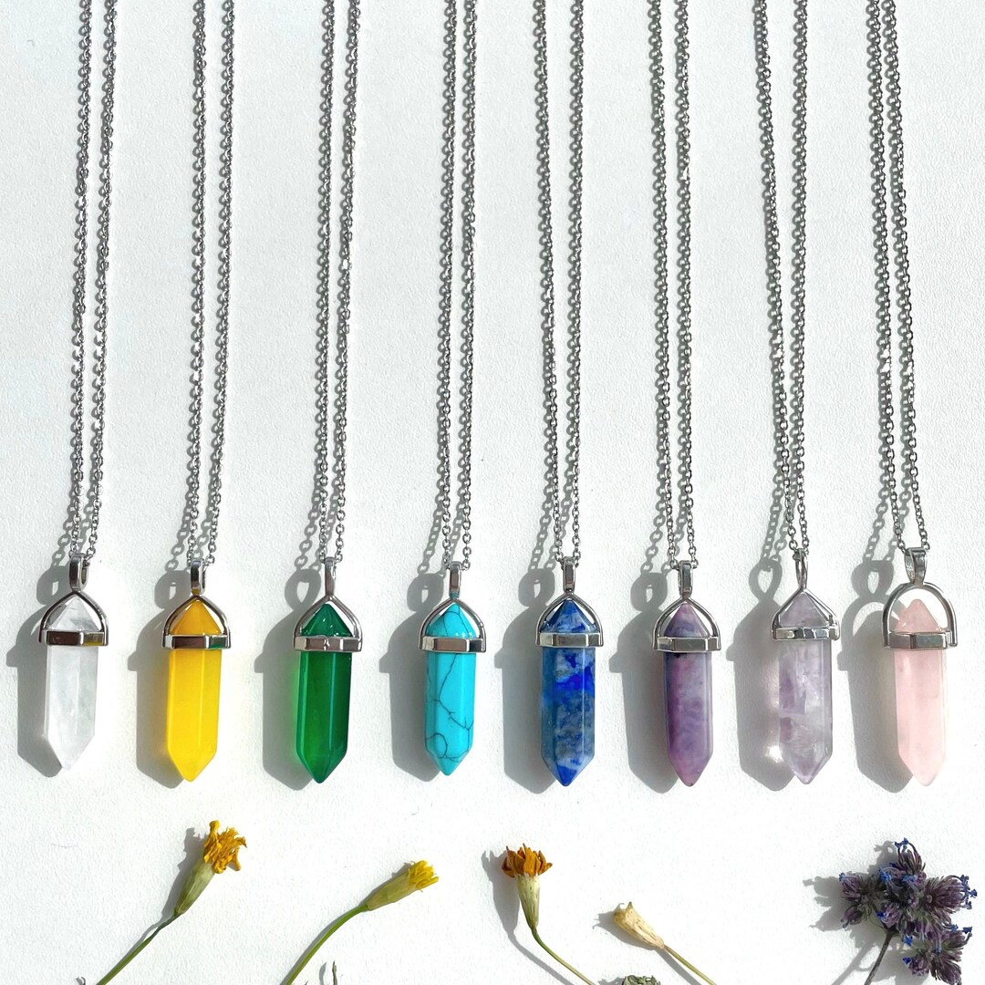 Hexagonal Crystal Necklace Natural Stone, Crystal Point Necklace