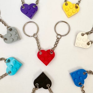 2x heart keychains / keyring made of  LEGO® Bricks for couple or BFF anniversary gift made by LEGO® fans