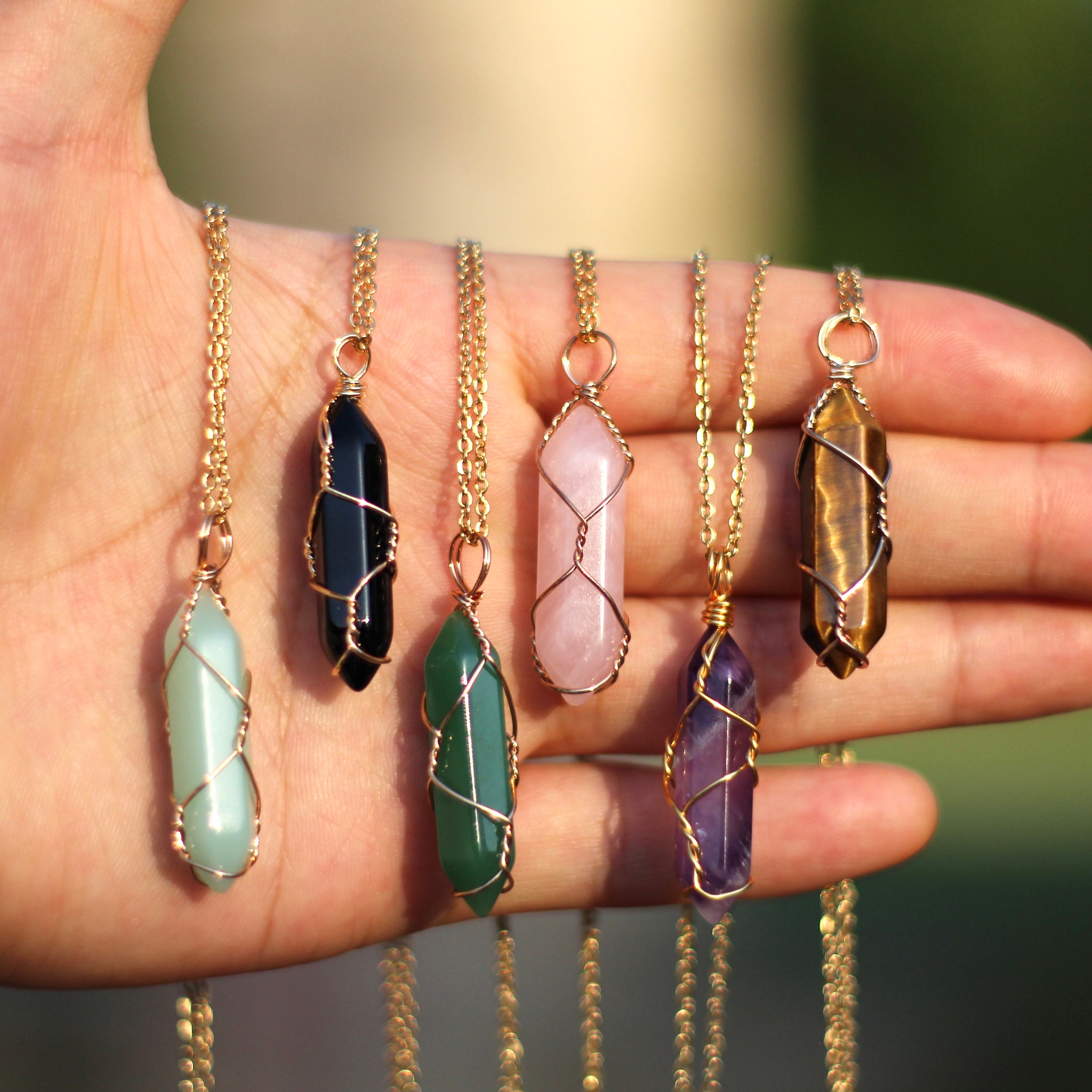 Gold wire 2024 wrapped crystal necklace