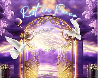 Purple In Loving Memory PNG, Gold Heavens Gate, Memorial Background, Rest in Peace, Designs With and Without Tille Included,Instant Download