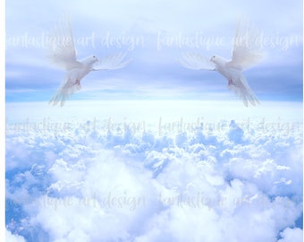 Heaven Background with Doves · Creative Fabrica