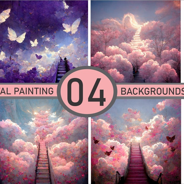 Heaven Background JPG | Cloud Background BUNDLE with 04 Designs | Painting Style Digital Art Memorial Background | Instant Download |