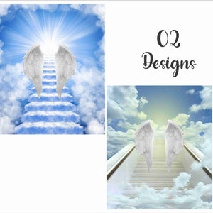 Angel Wings png| Heaven Background | In Loving Memory PNG | 02 DESIGNS BUNDLE | Cloud Memorial Backdrop | Stairs to Heaven |Digital File