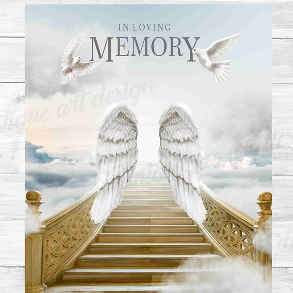 In Loving Memory PNG, Memorial Background Template Golden Stairs to Heaven, Rest in Peace, 05 Designs Included for Instant Download