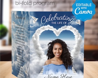 Funeral Program Template, Memorial Program Template, Blue In Loving Memory, Obituary, Funeral Poem, EDITABLE, Ready Texts and Poem