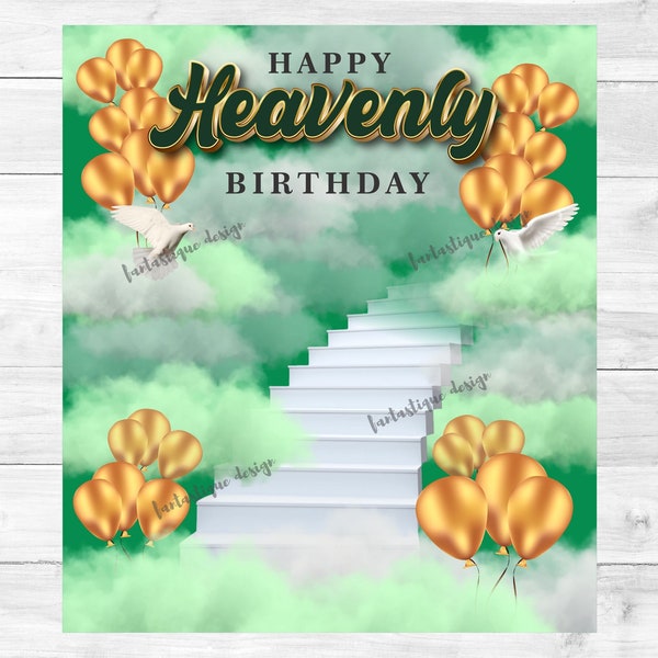 Happy Heavenly Birthday, Green Happy Birthday in Heaven PNG, Memorial Shirt Design, Digital File, Instant Download