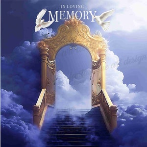 In Loving Memory PNG, Memorial Shirt Design, Blue Stairs to Heaven, Printable RIP Background, 03 Files Included, Digital Files