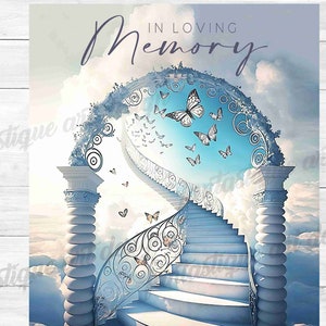 In Loving Memory PNG, Memorial background, Rest in Peace Shirt Design Template, Arch to Heaven Butterflies, Instant Download, Digital File