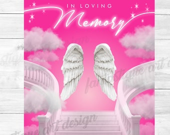 Pink Memorial PNG, In loving Memory PNG, Stairs to Heaven Template, Angel Wings, Funeral Shirt Design, 05 Files Included, Digital File