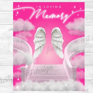 Pink Memorial PNG, In loving Memory PNG, Stairs to Heaven Template, Angel Wings, Funeral Shirt Design, 05 Files Included, Digital File