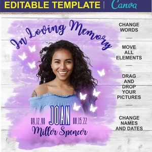 In loving Memory PNG, Purple Heaven EDITABLE Template, Purple Sky Butterflies, Funeral Gift Shirt Design Digital File, Instant Download