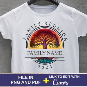 Reunión familiar 2024 PNG PDF, camiseta EDITABLE Sublimación digital, árbol de la vida, árbol genealógico. Agregue el nombre de la familia. Se incluyen 2 versiones de color