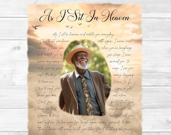Memorial Poem PNG, In Loving Memory Photo Template, Vintage, As I Sit In Heaven, Funeral Design Template, Instant Download