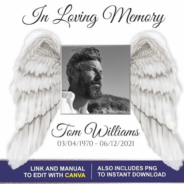 In Loving Memory Template, Online Editable, Angel Wings Frame, Memorial Template, Funeral Shirt Design, Digital File