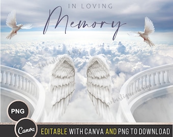 In loving Memory PNG, EDITABLE Stairs to Heaven Template, Angel Wings, Funeral Shirt Design Digital File, Instant Download
