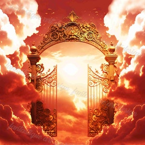 RED HEAVEN, In Loving Memory PNG, Gold Gate, Sunset Memorial Background, Rest in Peace Template, Red Sky, Instant Download