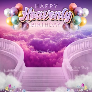 Alles Gute im Himmel, Geburtstag im Himmel, Lila Himmelshintergrund, Gedenk-PNG, In liebevoller Erinnerung PNG, Ruhe in Frieden, 3 Dateien sofort herunterladen