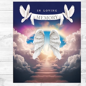 In Loving Memory PNG, Stairs to Heaven, Memorial Background Template, Funeral Designs With and Without Tille Included, Instant Download
