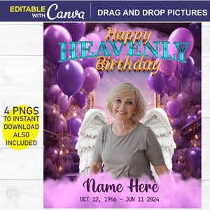 Happy Heavenly Birthday Purple Stairway in Heaven, Memorial EDITABLE and PNGs to Instant Download, In Loving Memory Template, Rest in Peace
