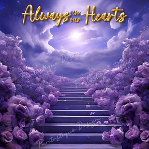 Purple Memorial PNG, Always In Our Hearts, Memorial Background, Funeral Gift Design, Instant Download, 04 Files