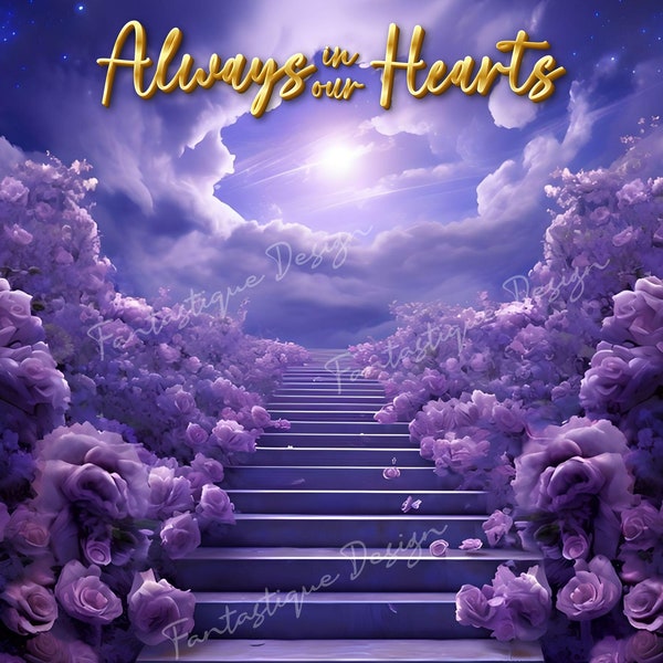 Purple Memorial PNG, Always In Our Hearts, Memorial Background, Funeral Gift Design, Instant Download, 04 Files