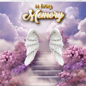 In Loving Memory PNG, Purple Heaven Memorial Background, Pink Flowers in Heaven, Sublimation Design Png, 5 Files Instant Download