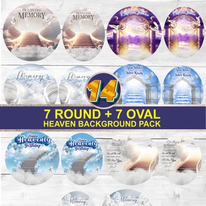 Heaven Background PNG Bundle, Round and Oval In Loving Memory, Heavenly Birthday, Rest in Peace, Pack of 14 Files to Instant Download