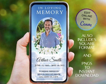 Modello di invito per funerale, programma commemorativo MODIFICABILE, Celebrare la vita, programma funebre, modifica tu stesso, modello e PNG da scaricare