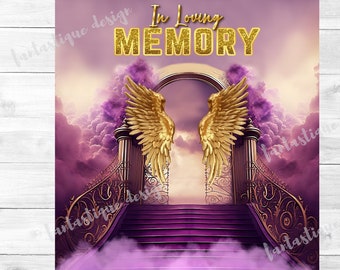 In Loving Memory PNG, Purple Heavens, Memorial Rest in Peace Background, EDITABLE Template and PNGs to Instant Download, Digital Files