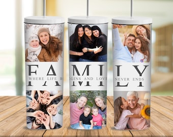 Familiebeker met fotolijsten wrap, familiefoto beker wrap svg, bekersublimatie, gedenktekenontwerp, 6 frames 20z, digitaal bestand