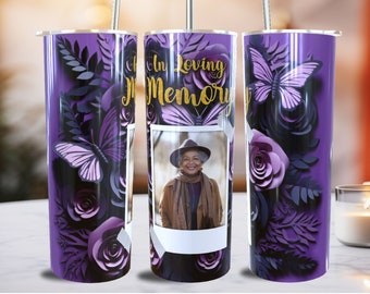 Memorial Tumbler Wrap, Purple In Loving Memory Sublimation, Photo Template Seamless background, 3D, 20 oz, Cup Design, Digital File