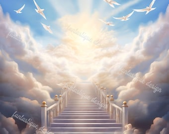 Memorial Background PNG, Heaven Backdrop Design, Rest in Peace Image, In Loving Memory Printable, Funeral Gift Design, 2 Files Included