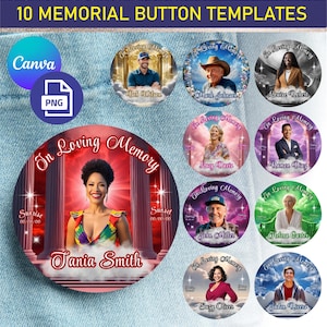 In loving Memory Pins Button Template, Set of 10 Button Designs, Editable Pin Template AND round PNGs to Instant Download. Digital Item