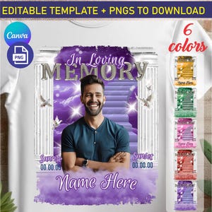 In loving Memory PNG, Memorial Shirt Template Bundle, Set of 6 Colors Designs. Heaven Background, Funeral Shirt Design, Digital Item